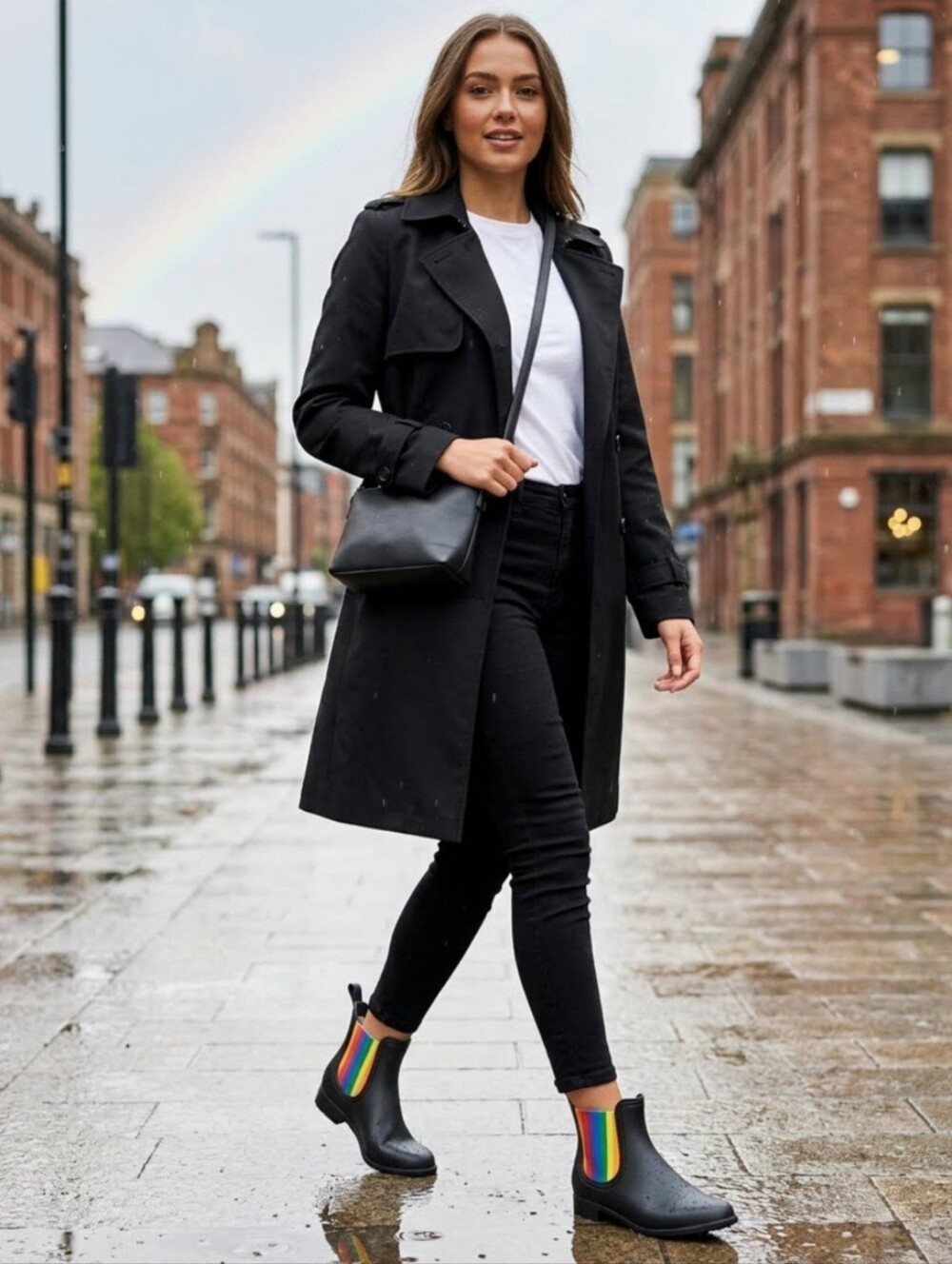 Y2K Catherine Malandrino Black Rain Chelsea Boots & Rainbow Elastic Panels/S:38